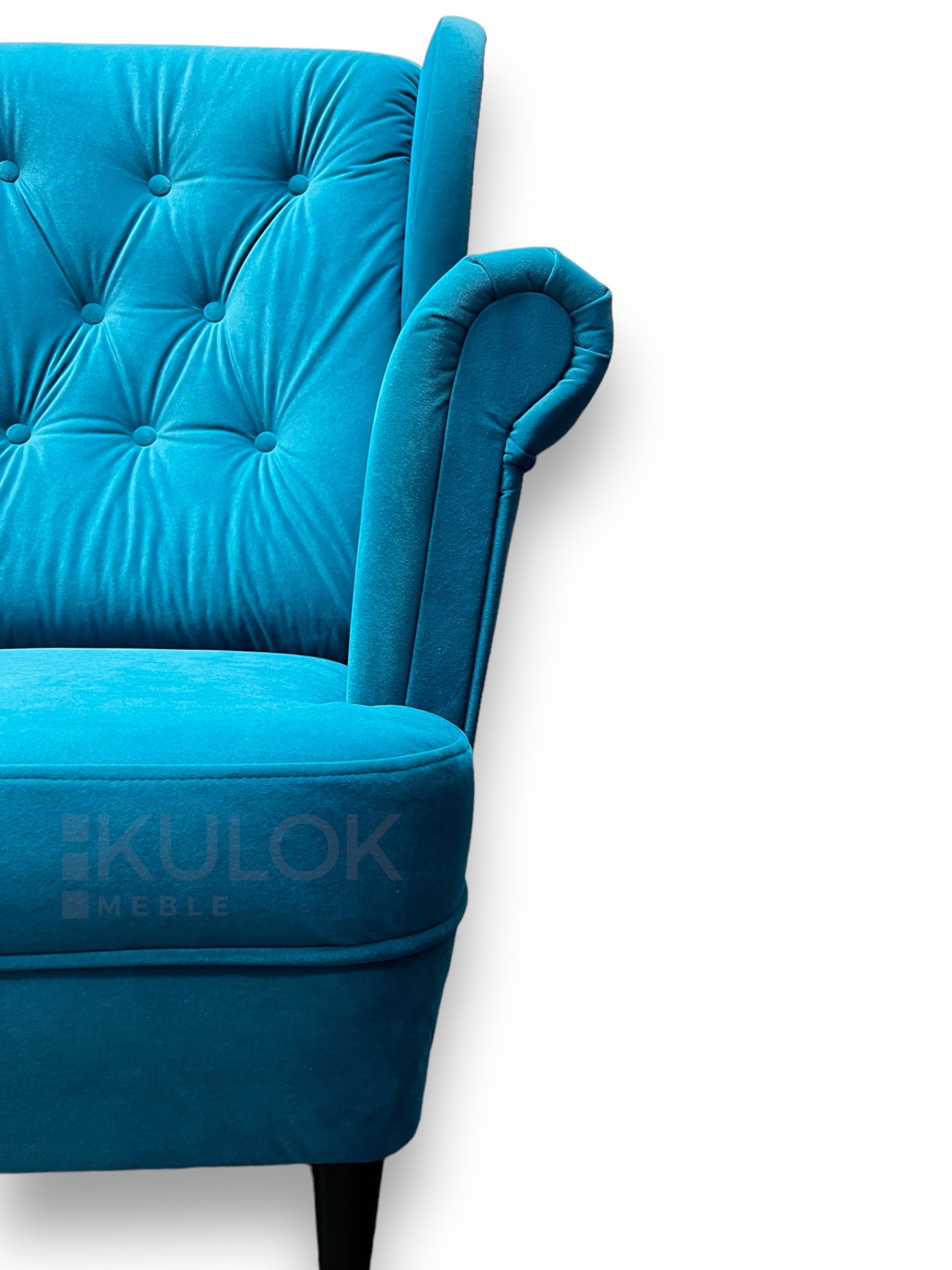 Designerski Fotel Matt Velvet 77 i czarne nogi marchewki- Intensywny Turkus